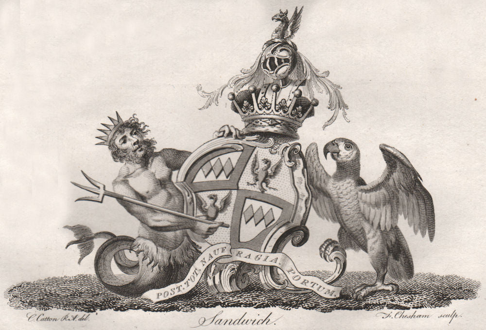 SANDWICH. Coat of Arms. Heraldry 1790 old antique vintage print picture